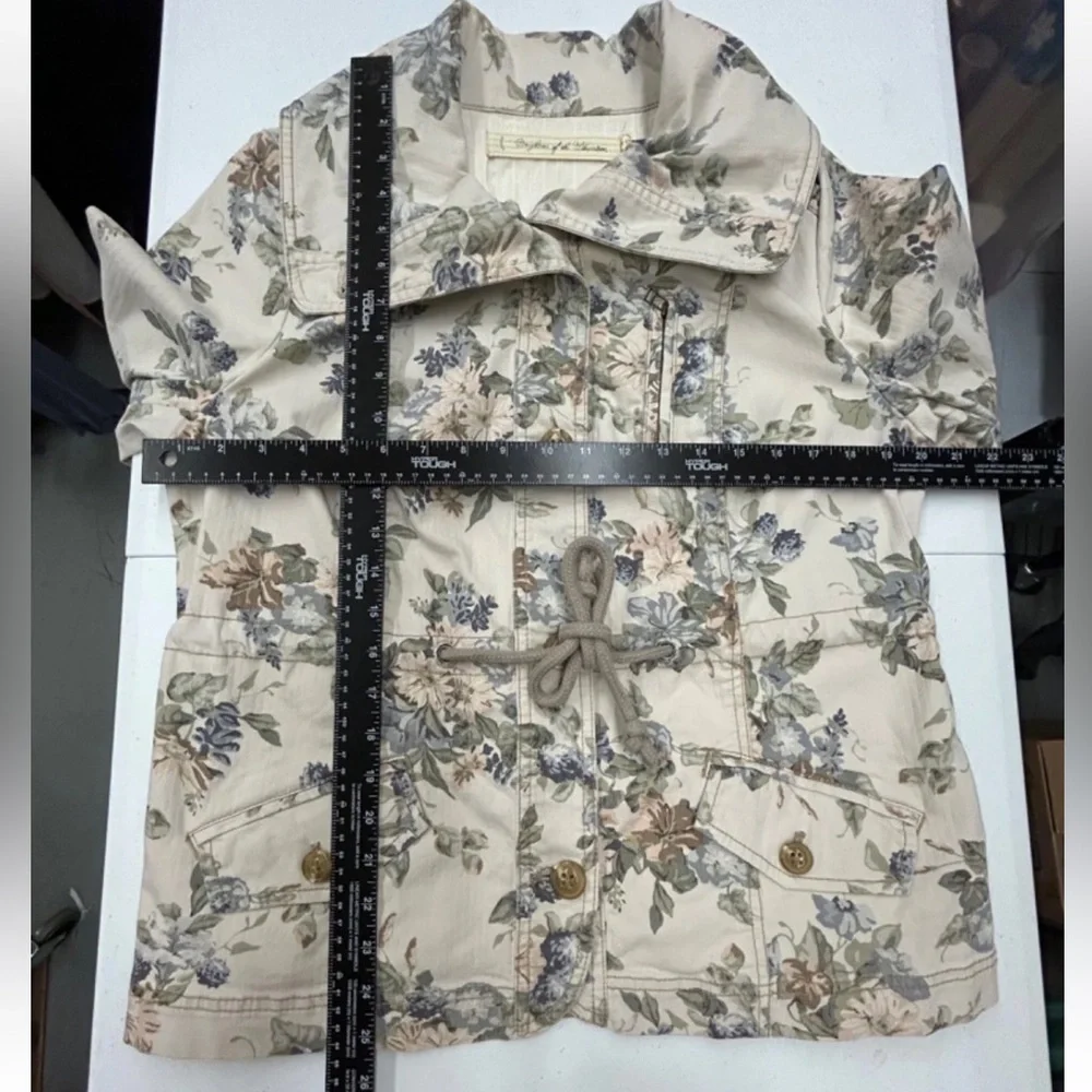 Anthropologie Jacket Women 12 Blue Cream Floral Canvas Coastal Capsule Brunch